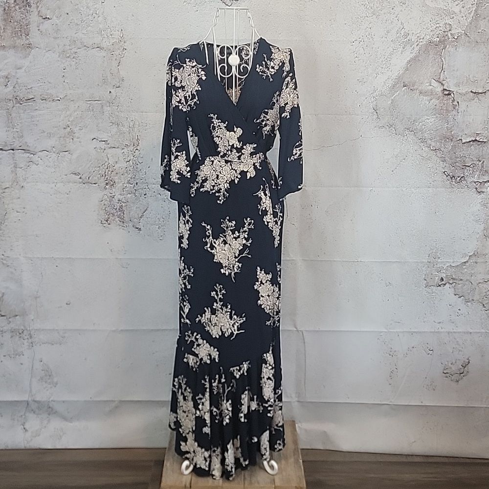 Papillion Wrap Dress Maxi Floral Print Womens Size L